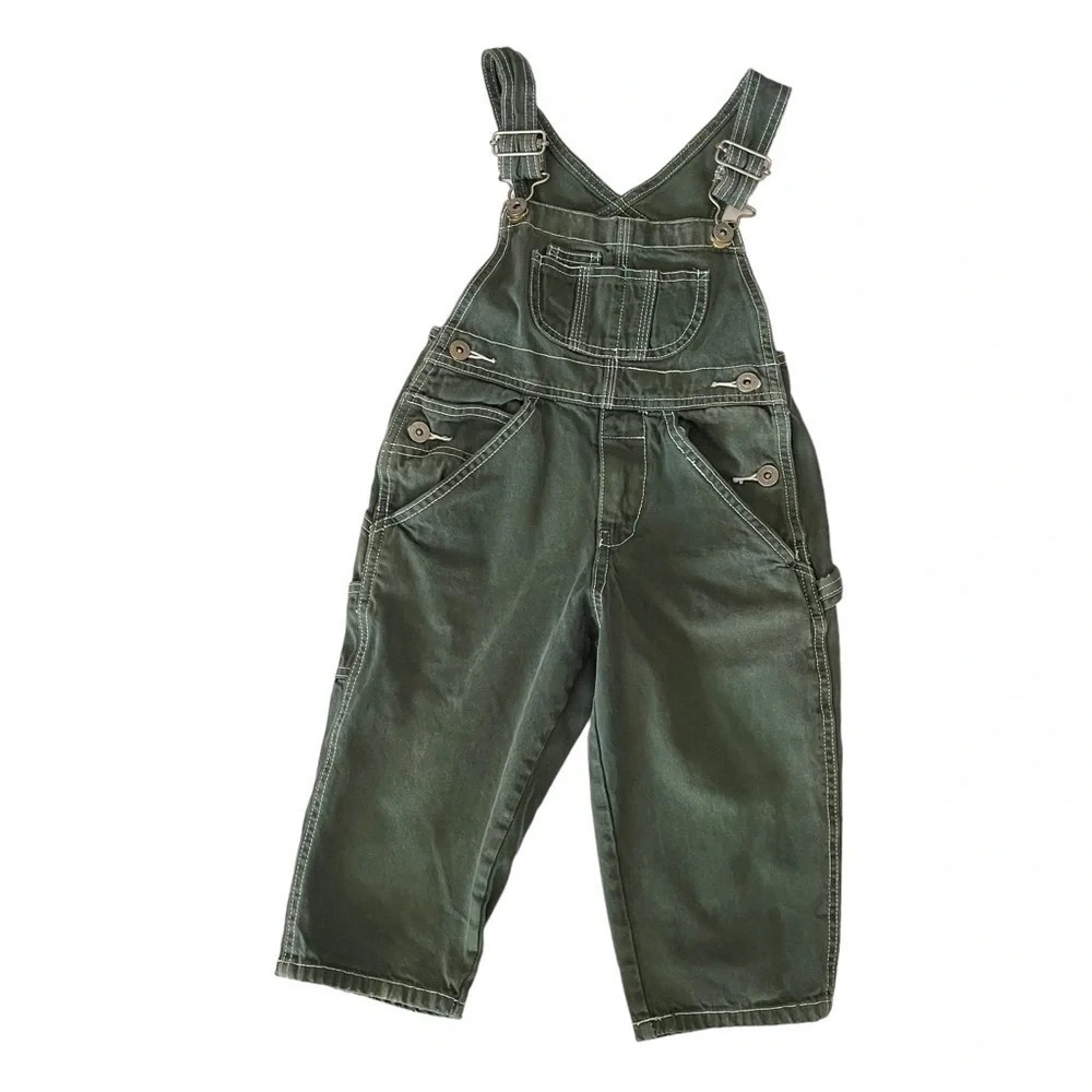 Gap Overalls Kids XXS Green Carpenter Contrast Stitch Utility Bibs
